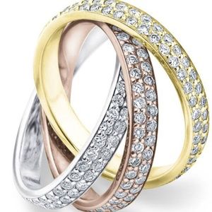 PAVE WHITE YELLOW AND ROSE GOLD ROLLING ETERNITY RING